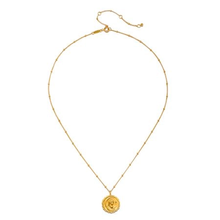 Protective Goddess Gold Necklace, Brass with 22k gold plated, white cz stone Necklace